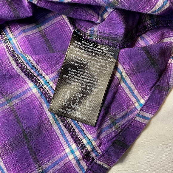 Guess Purple‎ Plaid Button Down Shirt 3/4 Sleeve  M - Picture 8 of 11